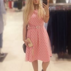 Nine West Pink White Polka Dot Retro Dress Size S (4)