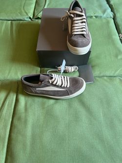 RICK OWENS brown suede sneakers with white stripe