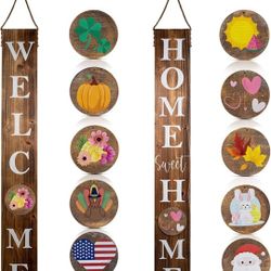 KIBAGA Farmhouse Welcome Sign For Seasonal Front Door Decoration - Double Sided 5 ft Tall