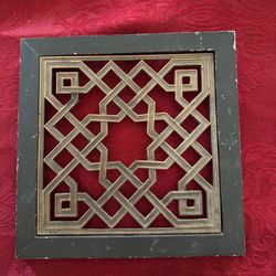 Geometric Lattice Square Wall Decor Frame Wood And Metal 8x8 Inches