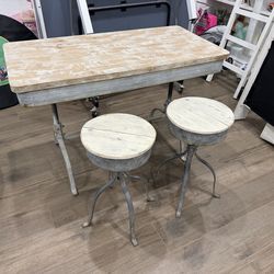 Vintage Style Table and 2 Swivel Stools