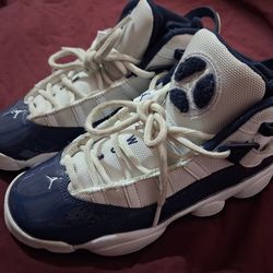 Sz 5Y NIKE AIR JORDAN 6 RINGS WHITE/MIDNIGHT NAVY