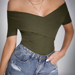 Green Over The Shoulder Top