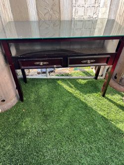 Dark Wood Console Table with Glass Top