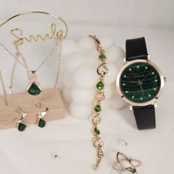 Elegant Luminous Round Pointer Quartz Watch Women 5 PCs 