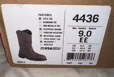 Men's 11-inch Waterproof Safety Toe Metguard Pull-On Boot Size 9.0 EE Brown New