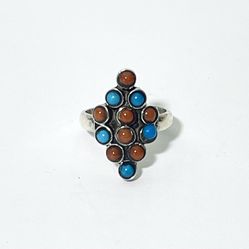NEW Sterling Silver Turquoise & Coral Boho Ring 925