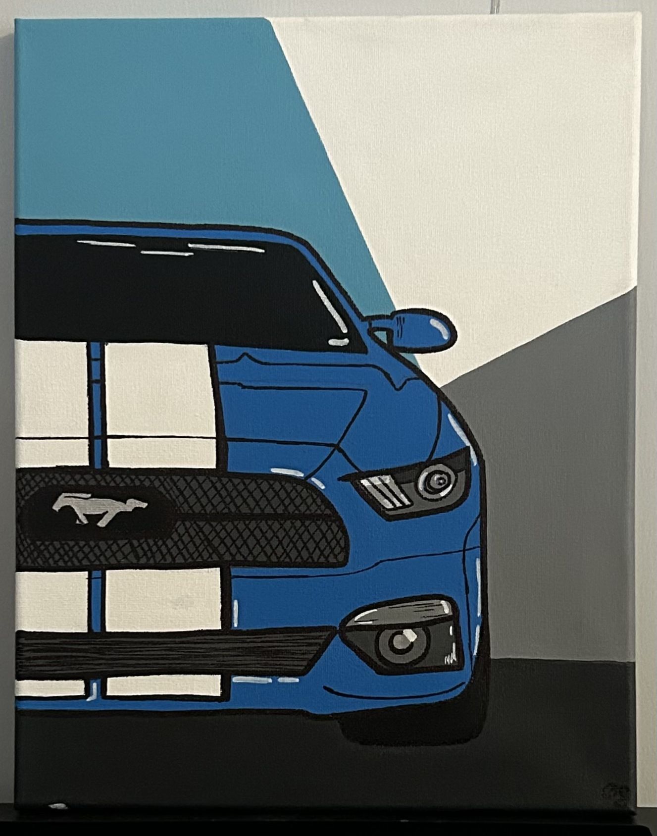 Blue Mustang with White Stripes Painting