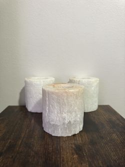 For sale: Set of 3 White Alabaster Cylinder Tea Light Candle Holders from Target's Threshold line.
