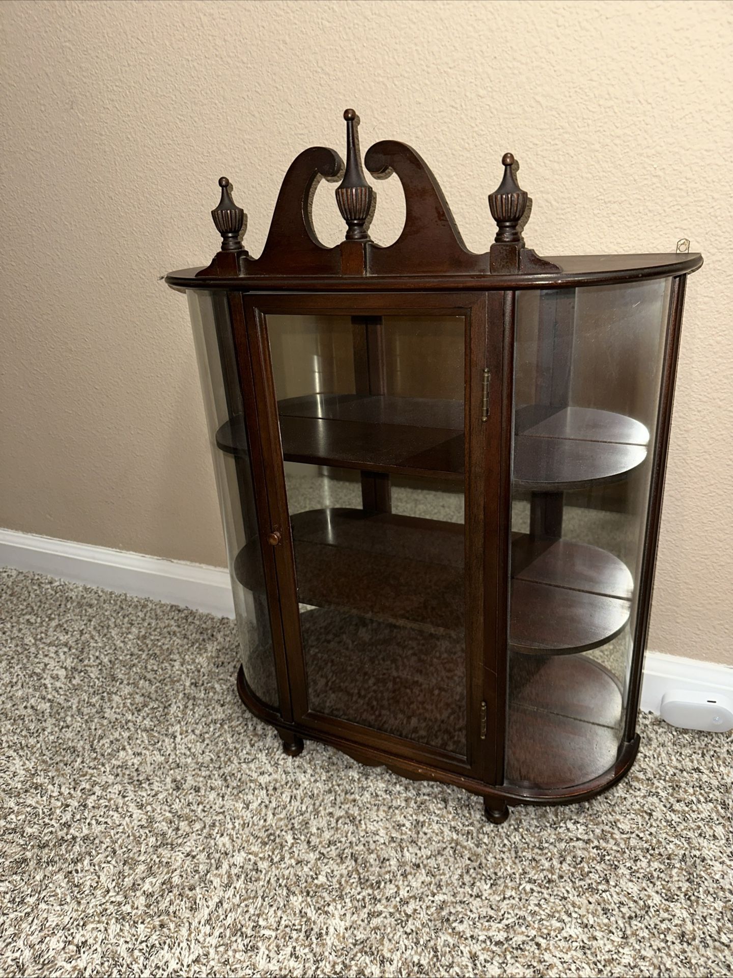 Antique Mahogany Bow Front Cabinet Curved Glass Mirror 19th Century 1930s-1940s
