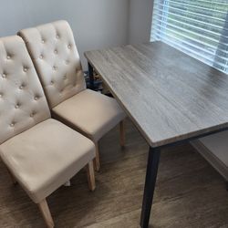 Dining Room Table With Tufted Ivory Chairs