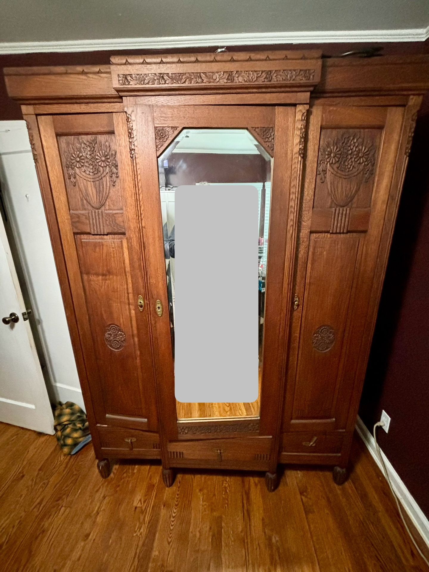 Large Wood Armoire With Mirror