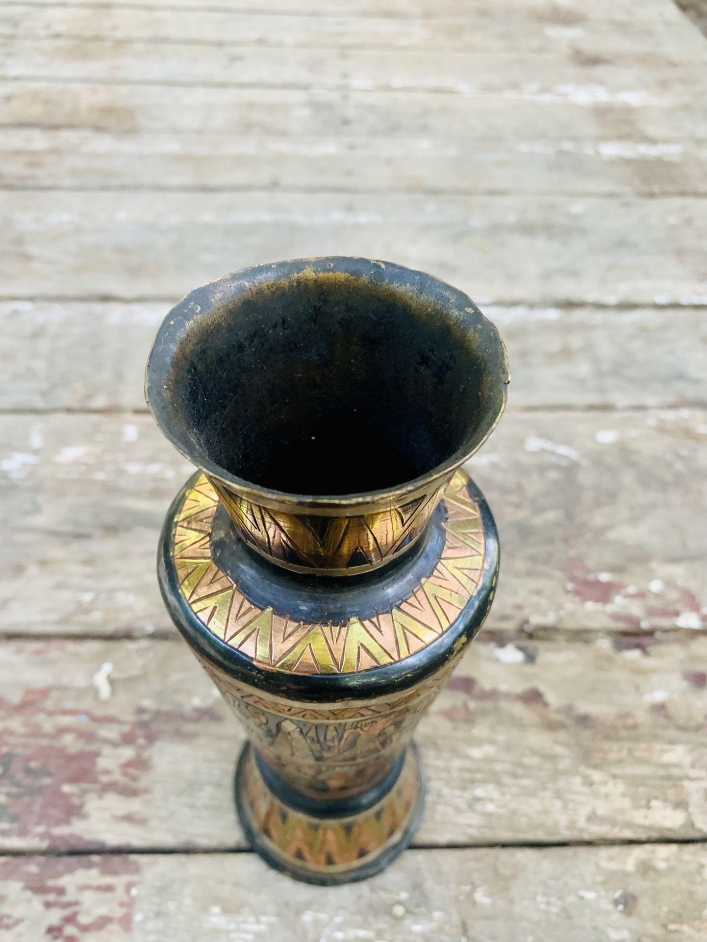 Egyptian Revival Brass Etched Pyramid Paperweights And Urn