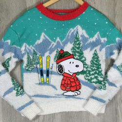 Peanuts Sweater Womens (Size: XS) Green Snoopy Ugly Christmas Holiday Knit #5