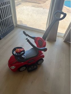 Toddler Push Ride-On Car w/ Parent Handle & Sounds – Red