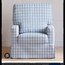 Crawford pillowback comfort swivel Glider in Blue Gingham