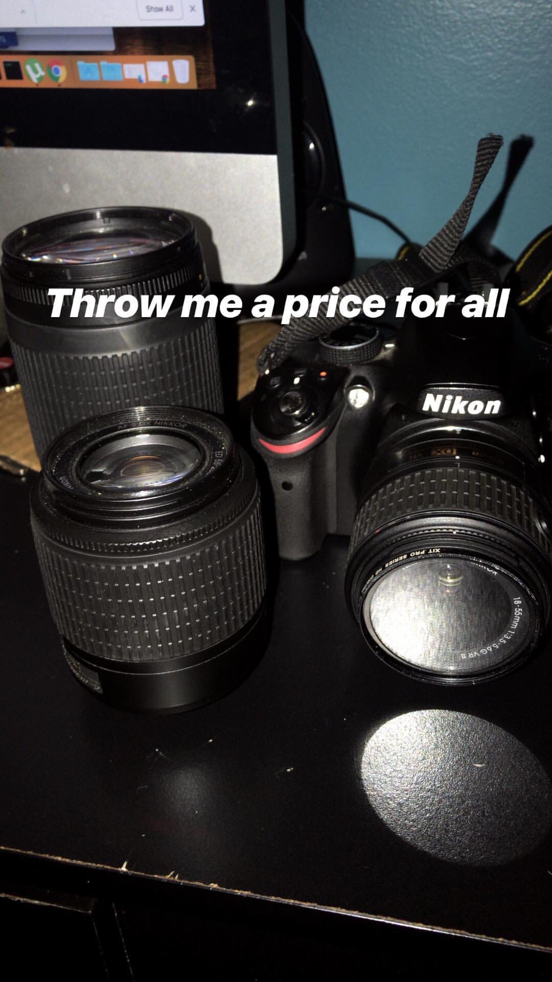 Nikon d3200 with lenses and charger/battery