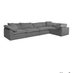 Sunset Trading Contemporary Puff Collection 5 PC 176" Slipcovered Modular L-Shaped Sectional Sofa | Deep-Seating Down-Filled Couch | Grey Stain-Proof 