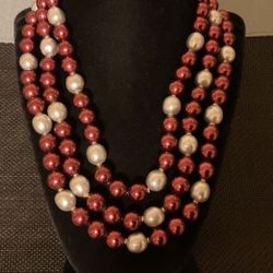60” (Napier)Burgundy And Silver Beaded Necklace With Small Goldtone Accent,by NAPIER 