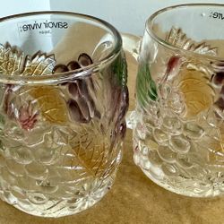 Vintage Savoir Vivre Japan Glass Mugs Set of 2 – Embossed Grapes & Leaves