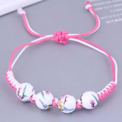 Woven ceramic bracelet with beads for women(PINK)