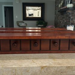 3 dark solid wood Pottery Barn shelves