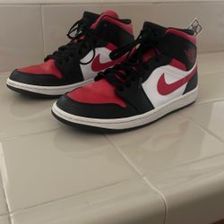 NIKE AIR JORDAN 1 MID BLACK/FIRE RED-WHITE NOIR/BLANC/ROUGE FEU SIZE 10