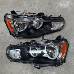 New Pair 2008-2017 Mitsubishi Lancer EVO X Headlights Headlamps Halogen Assembly Left Right Side