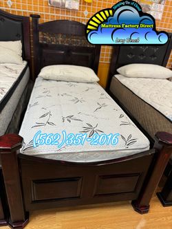 Twin wooden bed frame with mattress Colchon single individual