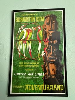 Disneyland United Air Lines Enchanted Tiki Room poster - green tones