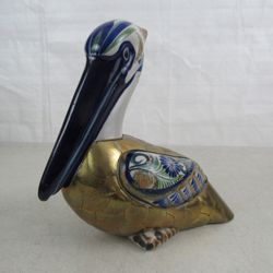 Tonala Ceramic & Brass Pelican Hand Crafted Statue 10" Length



