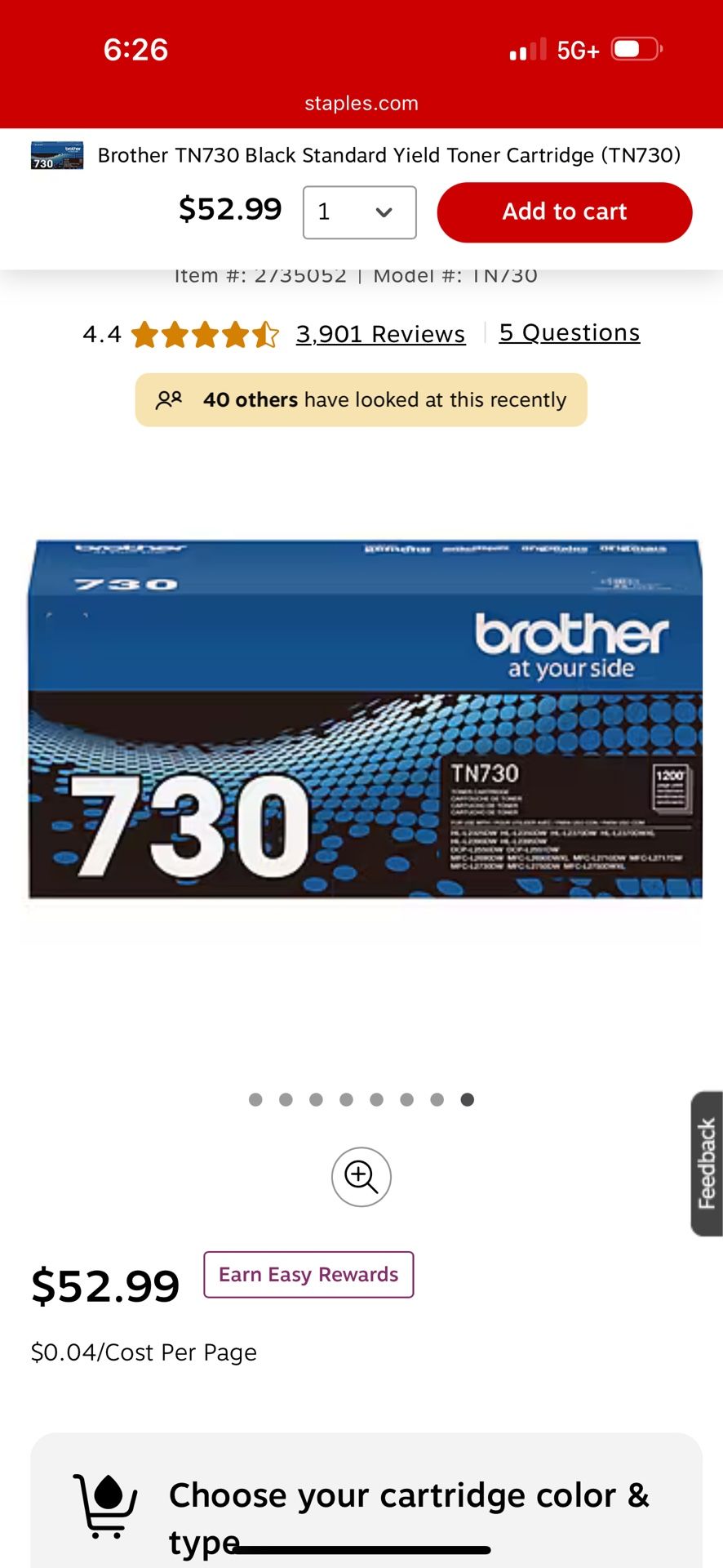 Tóner Brother TN730 Black Standard Yield Toner