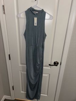Francesca’s Light Blue Metallic Maxi Dress - Size L - NWT