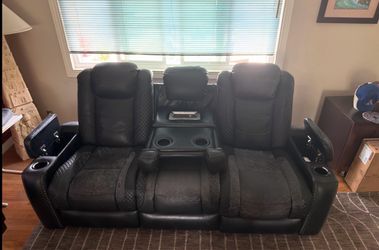 Black Power Reclining Sofa with Console