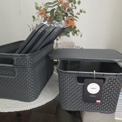 Gray woven basket texture high quality tote makeup shoe container box lid storage