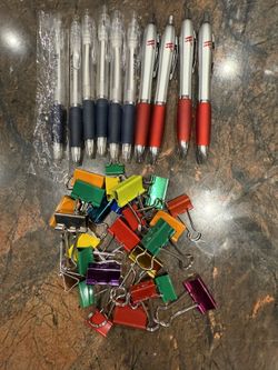 Hotel Logo Pens & Color Binder Clips – Bulk Lot