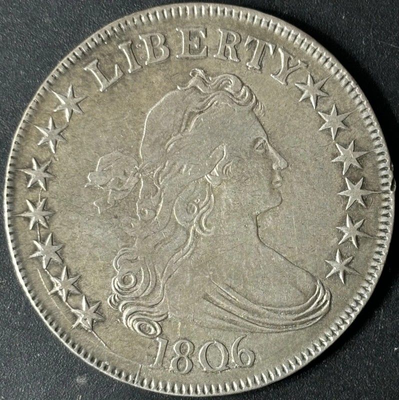 1806 50¢ Draped Bust Half Dollar P6 Stem - Raw VF - See Pictures