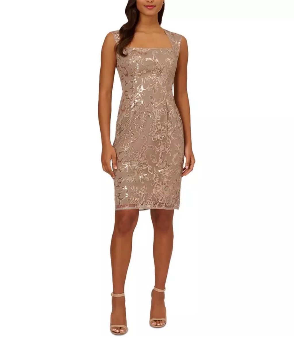 NWT! Papell Studio By Adriana Papell. Beige, Plus-Size 18 Sequined Sheath Dress