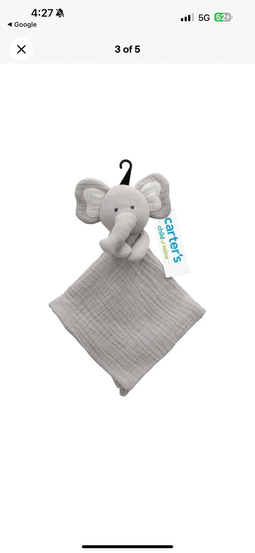 New Carter Child Of Mine Baby Toy Elephant Blankie Plush 