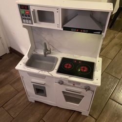 Large Kids Play Kitchen + Accessories Pretend Play Kitchen Set w/ Pots, Pans, Play Food