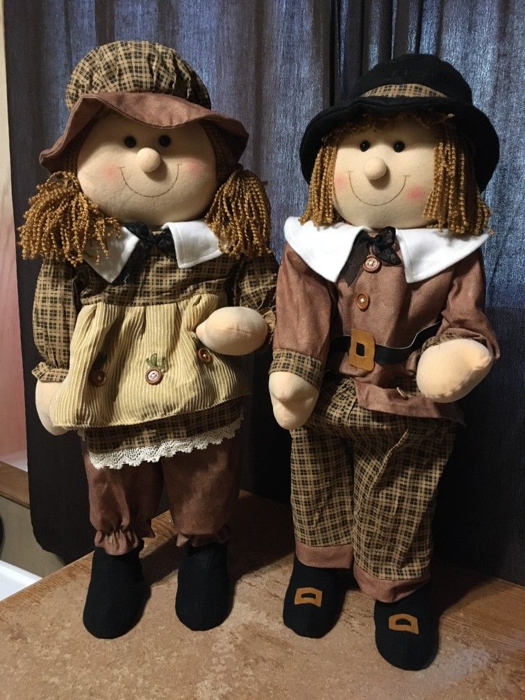 Pair Of Prima Creations Thanksgiving Pilgrim Dolls Boy And Girl 28 In