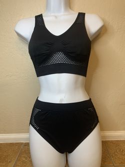 NIB black mesh sports bra set