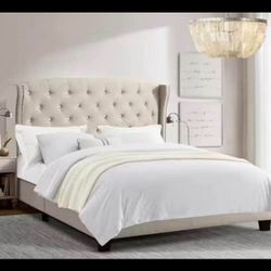 Queen size bed frame Wingback Bed/Tufted diamond  Headboard Adjustable Bed,  beige B-27