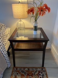 2  NIGHT TABLES - WOOD/GLASS