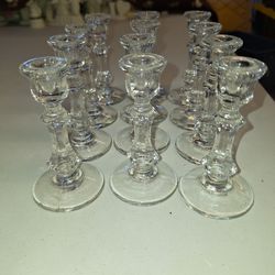 Twelve Small Crystal Candle Holders Approx 4 Inches High A44C200
