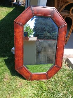 Heavy Octagonal Decorative Wooden Mirror Framed 38" X 26"