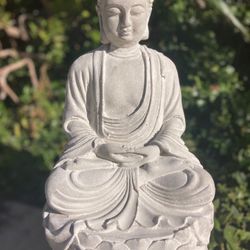 Buddha Statue on Lotus Flower / 16” natural concrete, Spiritual Yoga Meditation Zen