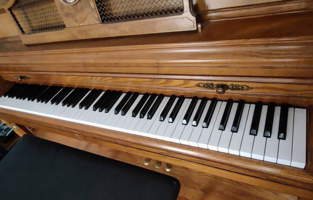 Wurlitzer Upright Spinet Piano In Satin Oak