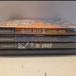 Lot of 4 Playstation Guitar Hero World Tour, Legends Of Rock Rock Band 2 DJ Hero