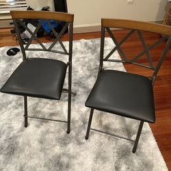 Set Of 2 Bar Stools With Wood Trim & Black Iron Frame 
